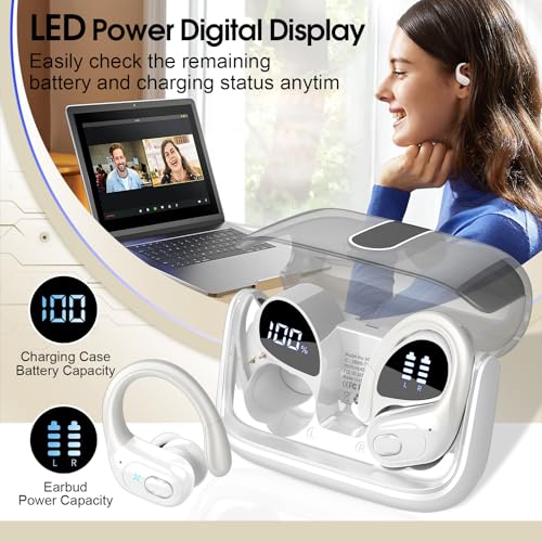 Wireless Earbuds 75hrs Bluetooth 5.4 Headphone Sport, 2026 Bluetooth Earbuds Stereo Deep Bass Over Ear Bud with Earhooks, ...