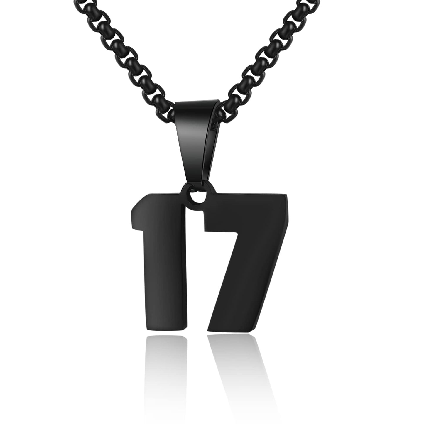 Number Necklaces Personalized Necklaces Black Initial Number Pendant Stainless Steel Chain Movement Necklaces for Men Women (17)