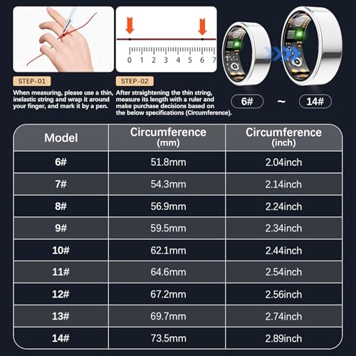 Smart Health Ring for Women Men, Fitness Tracker Ring with Heart Rate, Blood Oxygen, Sleep Tracker, Step Tracker, No Subsc...