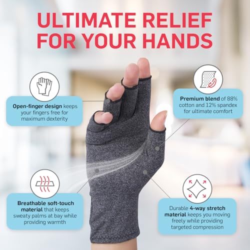Dr. Arthritis Essentials Open-Fingertip Arthritis Gloves, Compression Gloves Ideal as Raynauds Gloves, Hand Brace for Arth...