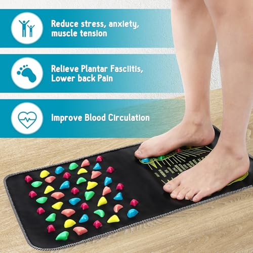 TOVINANNA Foot Massage Mat and Stone Walking Massager Pad Rectangular Acupressure Foot Sole Massager for Home Use Body Rel...