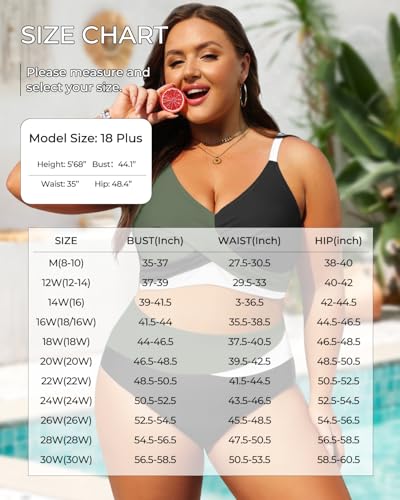 Plus Size Two Piece Swimsuit - Women High Waisted Bikini Set Tummy Control Bathing Suits