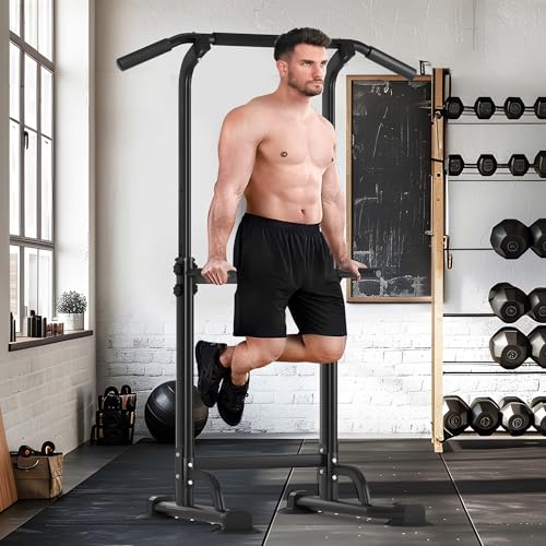 Adjustable Pull Up Bar Free Standing, Pull Up Dip Station with 10 Height Levels, Multifunction Dip Station Home Gym, Dip S...
