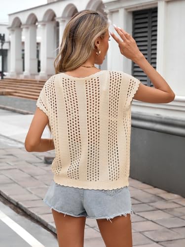 BreathSunny Womens Crochet Knit Swimsuit Coverup Beach Vest Summer 2025 Crew Neck Hollow Out Bathing Suit Cover Up Tank Top