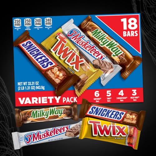 SNICKERS, TWIX, MILKY WAY & 3 MUSKETEERS Individually Wrapped Variety Pack Full Size Milk Chocolate Candy Bars Bulk Assort...