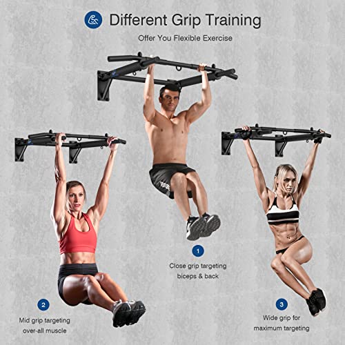 Wall Mounted Pull Up Bar, Thicken Steel Max Load 300 lbs，Punch Bag and TRX Training Hook for Home Gym Upper Body Workout C...