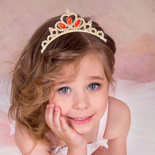 KICOSY Gold & Red Tiara for Girls - Crystal Princess Tiara Crown Headband - Birthday, Pageant, Prom, Cosplay Party