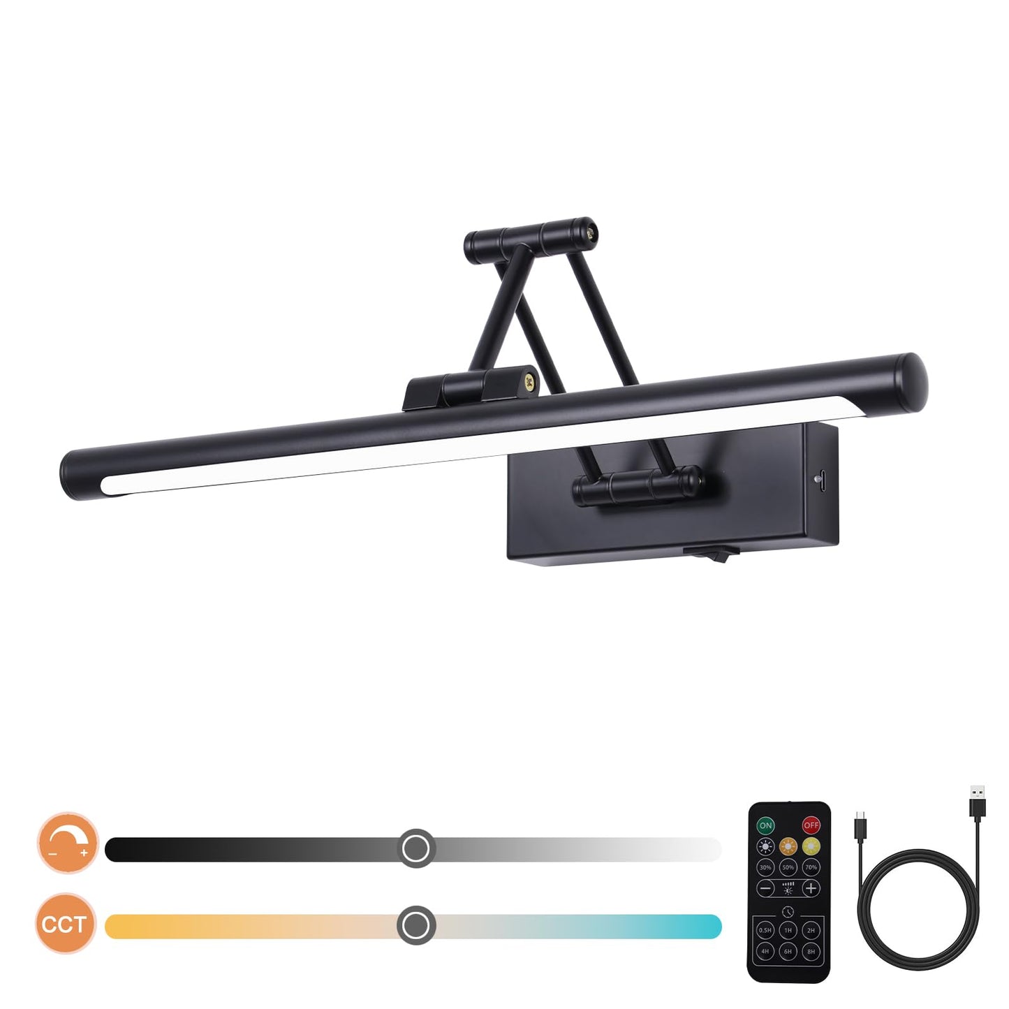 Battery Operated Picture Light With Remote 16  Black Art Light For discomfort-reducingting Dimmable & Timer Wireless Gallery Lights 3Cct Frame Lighting Rechargeable Wall Lights For Artwork Potrait Dartboard