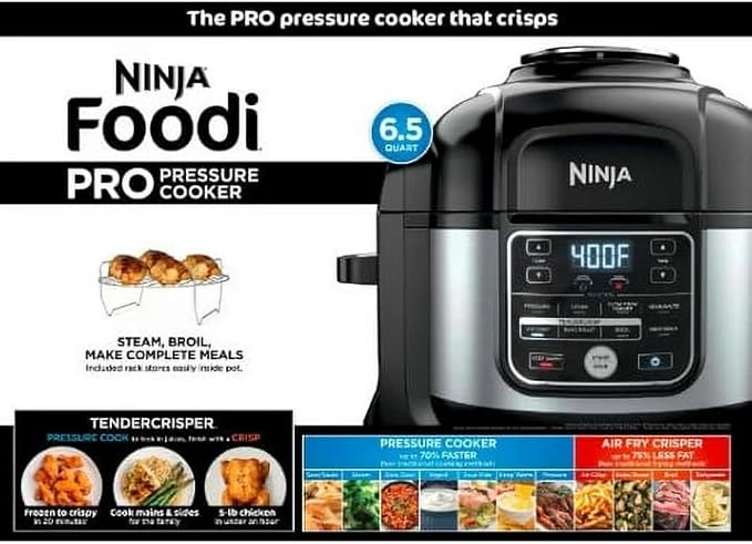 Ninja Foodi 10-in-1 Pressure Cooker & Air Fryer, 6.5-Qt Stainless Multicooker with TenderCrisp Technology & Nonstick Pot for Family Meals
