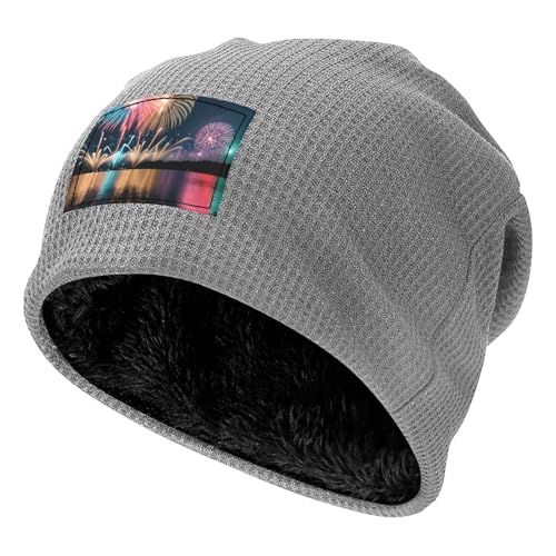 YANYU Fireworks Print Lightweight Waffle Pullover Hat Men Women Winter Headwear Outdoor Camping Travel