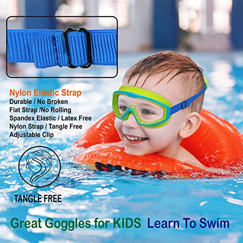HYDROCOMFY Kids Goggles Swimming 4-7,Kids Goggles Fabric Strap,Wide View Swimming Goggles for Toddler