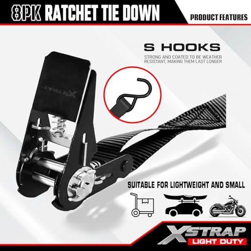 XSTRAP STANDARD Ratchet Tie Down Straps 8PK 1'' x 10 ft - 900 LB Break Strength Cargo Straps for Moving Appliances, Lawn E...