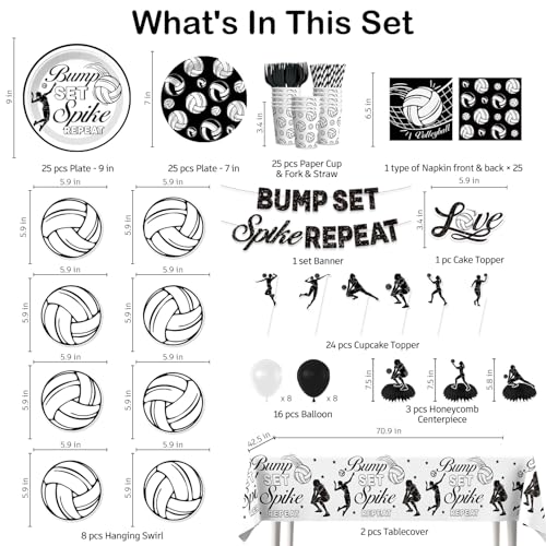 wellspar 205pcs Volleyball Party Decorations-Serves 25, All-in-one Volleyball Birthday Decorations Girl With 300gsm Plate,...