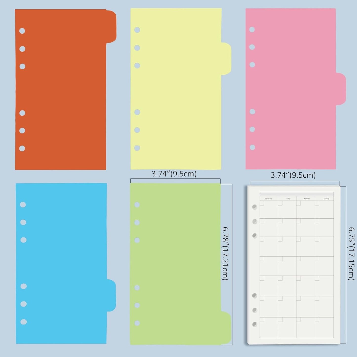 Harphia A6 6 Holes Binder Refill Value Set, 90Sheets Monthly Planner Insert, 5 Sheets Divider Paper, Today ruler With Inch Unit, Translucent Zipper Bag, Pvc Card Bag, 200Pcs Colorful Index Stickers