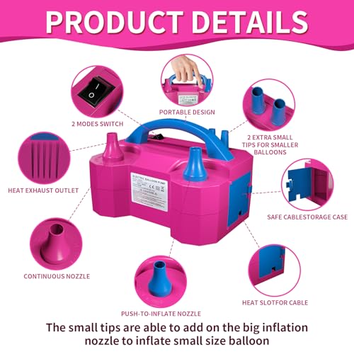 SINBEE Balloon Pump, Balloon Pump Electric, Portable Dual Nozzle Electric Blower Air Pump Inflator for Party Decoration. F...