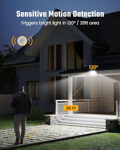 SUPERDANNY Solar Outside Lights with 113 Bright LEDs 7000K, Motion Sensor Outdoor Flood Lights Dusk to Dawn with 16ft Cabl...