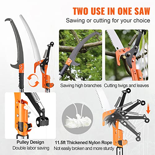 VEVOR Manual Pole Saw, 7.3-27 ft Extendable Tree Pruner, Sharp Steel Blade and Scissors High Branches Trimming, Branch Tri...