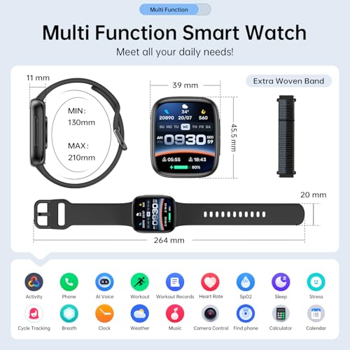 Quican Smart Watches for Women Men with 2 Bands, 1.85-inch AMOLED HD Display (390x450), 12-Day Battery Life, 3ATM Waterpro...
