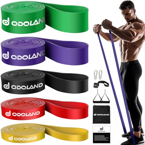 Odoland 5 Packs Pull Up Assist Bands, Pull Up Straps, Resistance Bands with Door Anchor and Handles, Stretch Mobility, Pow...