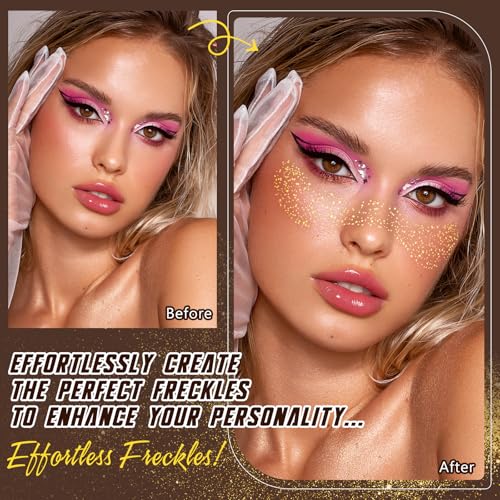 Glitter Freckles Face Tattoo, 10 Pcs Glitter Freckles, Gold Face Glitter Makeup Speckles, Glow Up Sparkle Makeup Patches -...