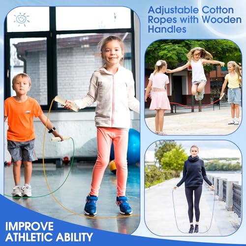 Sonwyoung 8.53 FT Jump Ropes for Kids Adults Adjustable Cotton Skipping Rope with Wooden Handle for Multiplayer Double Dut...