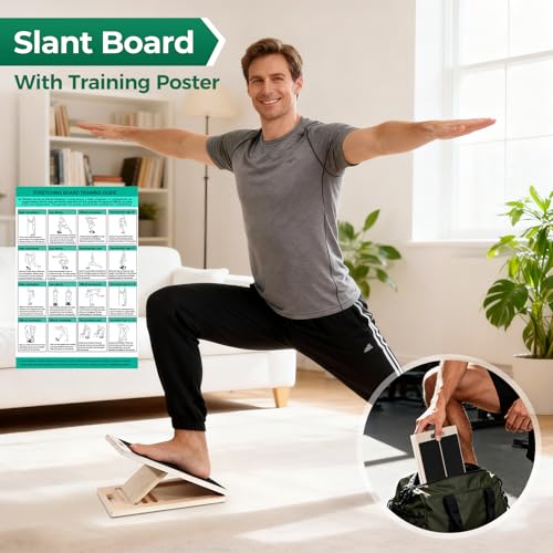 Slant Board for Calf Stretching, Wooden Slant Boards for Exercise, 300 Lbs Weight Capacity Squat Wedge, Premium Calf Stret...