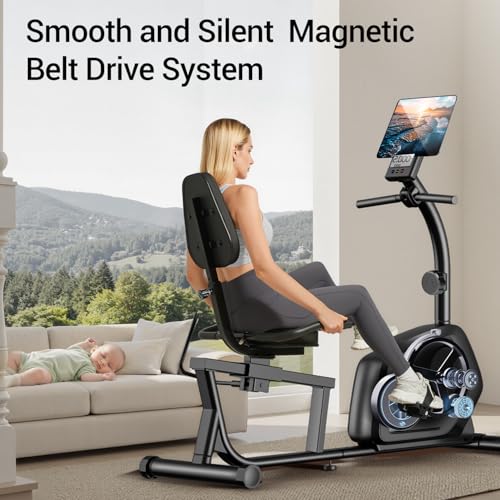 CURSOR FITNESS Recumbent Exercise Bike, Stationary Bikes for Home with Adjustable Seat, 16-Level Magnetic Resistance Recum...