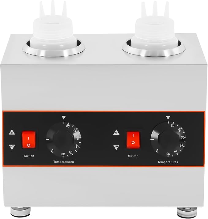 Electric Chocolate Sauce Warmer with 2 Bottles, Adjustable Temp 86-185°F Bottle Warmer Hot, Commercial Cheese & Topping Dispenser, for Fudge, Caramel, Coffee Shops