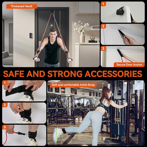 Resistance Bands Workouts Set for Men and Women with Handles - Heavy Duty 150lbs, 11 Piece Elastic Tube Kit for Gym & Hom...