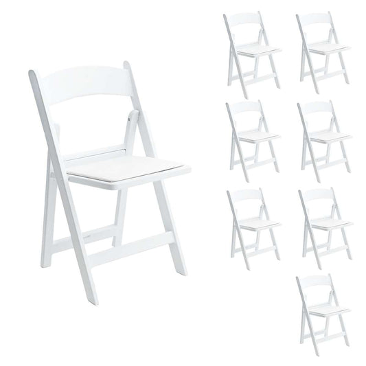 SunSierra 8 Pack, White Resin Folding Chairs with Vinyl Seat, Commercial-Grade Event Seating for Weddings, Parties, Picnics, Indoor/Outdoor Use - Durable & Foldable Design