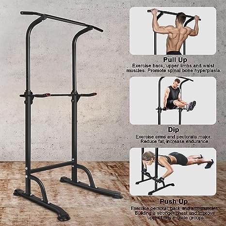 SculPong Dip Stand, Pull Up Bar Station, Power Tower, Heavy Duty Parallel Bar for Tricep Dips, Pull-Ups, Push-Ups, L-Sits