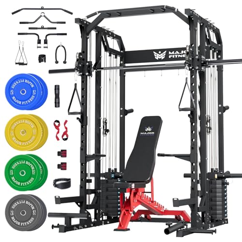 Major Fitness Drone2 Advanced Training Smith Machines– All-in-One Home Gym Squat Rack with Aluminum Pulley Set , Weight Ba...