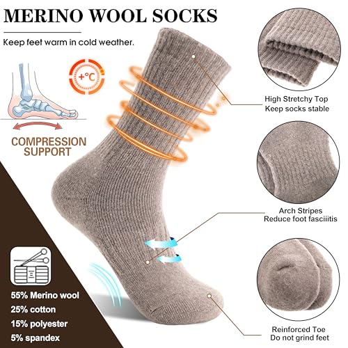 MOGGEI 5 Pairs Womens Merino Wool Socks Hiking Warm Winter Thick Thermal Crew Cozy Cabin Ladies Gift Comfy Boot Work Socks