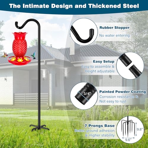 Gtongoko 92 Inch 2 Pack Bird Feeder Poles for Outdoors Heavy Duty, Shepherds Hooks for Outdoor, Hummingbird Feeder Stand, ...