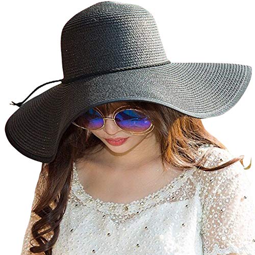 AQOKKA Beach Hats for Women Men Big Straw Wide Brim Summer Hat Floppy Foldable Roll up Cap for Beach Outdoor UPF 50+