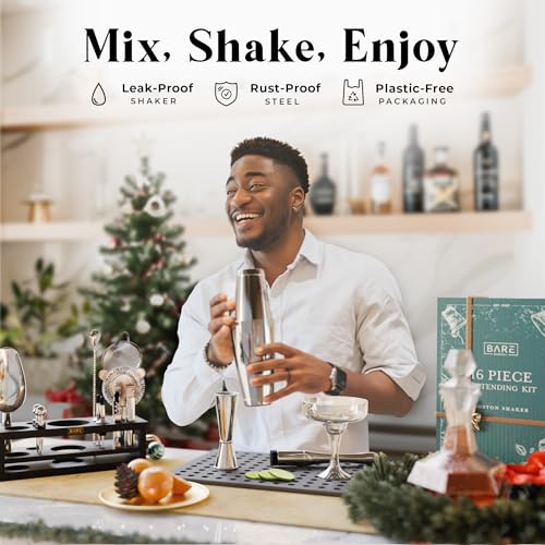 BARE BARREL® Mixology Bartender Kit Bar Set | 16-Piece Cocktail Shaker Set | Martini Barware Mixing Tools for Home Bartend...