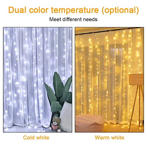 AOMIG Fairy Curtain Lights,300 LED Warm White Window Curtain String Light,8 Modes 9.8×9.8Ft Waterproof Curtain String Ligh...