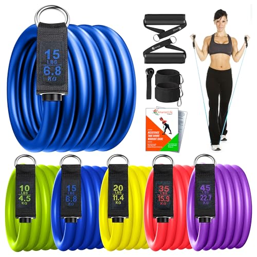 SmarterLife Resistance Bands with Handles, Physical Therapy Strap, Exercise Band to Tone Arms, Legs, Chest, Booty - 5 Exer...