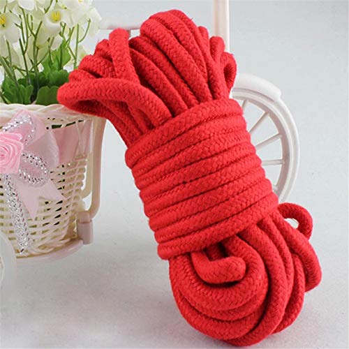 picoggo Soft Cotton Rope, 32 feet / 10m Rope, 8mm Thick, Soft Rope, Long Rope, Soft Tying Rope (Pink+Pink)