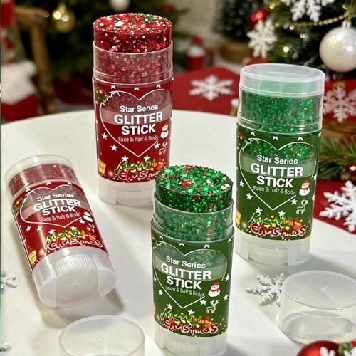 Christmas Body Glitter Stick,Face Hair Glitter Makeup for Women,Waterproof Christmas Hair Glitter,Singer Concert Festival ...