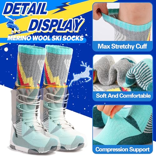 ANTSANG 3 Pairs Kids Merino Wool Ski Socks Boys Girls Thermal Thick Warm Winter Cozy Socks for Skiing Snowboarding