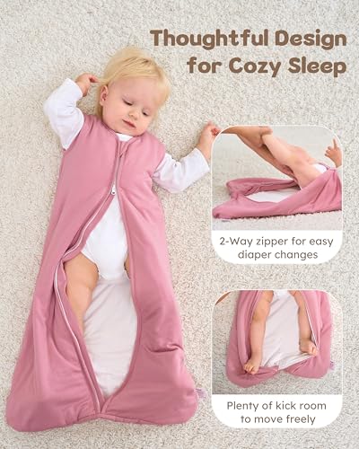 FIEMOL Rayon Made from Bamboo Baby Sleep Sack 6-12 Months, 1.0 Tog Baby Wearable Blanket, Soft Sleeping Bag for Newborn In...