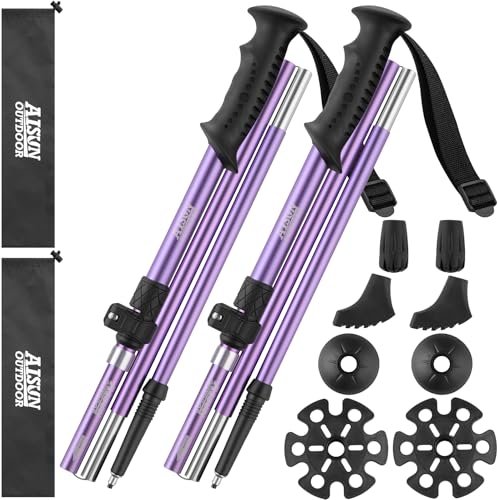 AISUNOURDOOR Lightweight Adjustable Trekking Poles, Aluminum Collapsible Travel Hiking or Walking Sticks for Women Childre...