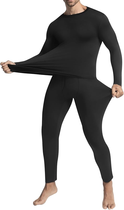 Ousmile Thermal Underwear for Men Long Johns with Fleece Lined Base Layer Set for Cold Weather Top Bottom