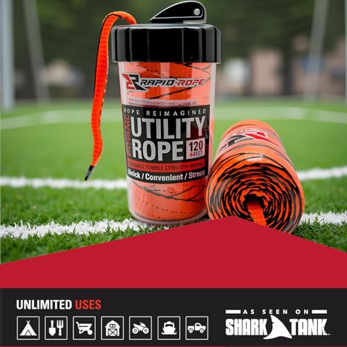 Rapid Rope Canister 120ft Orange Flat Tactical Paracord, Made in USA, 1100lb Tested Heavy Duty Poly Rope Test Cord, Non-Ta...