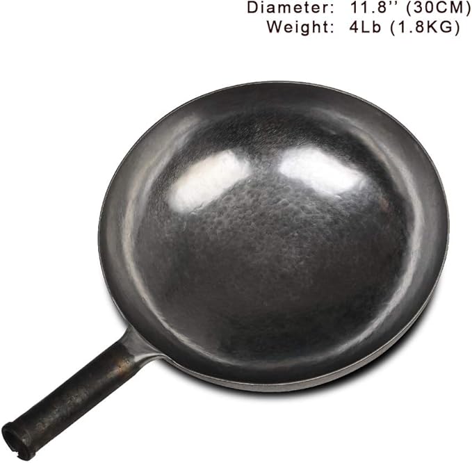 臻三环 ZhenSanHuan Chinese Hand Hammered Iron Woks and Stir Fry Pans, Non-stick, No Coating, Carbon Steel Pow (30CM, Silver-Not Seasoned)