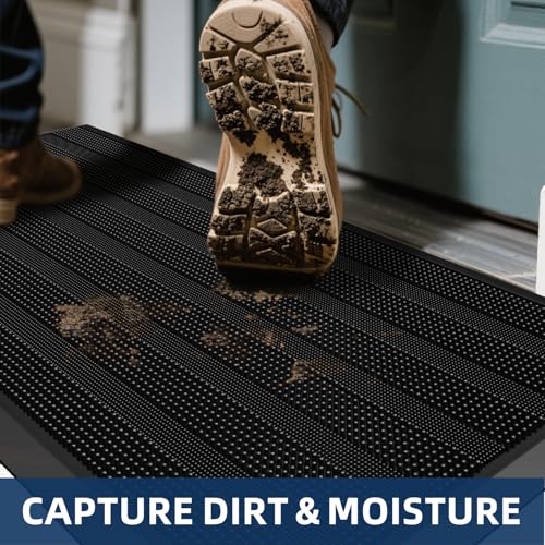 Mibao Front Door Mat Entrance, Waterproof All Weather All Season Non-Slip Rubber Welcome Mat, Dirt Trapper Low-Profile Hea...