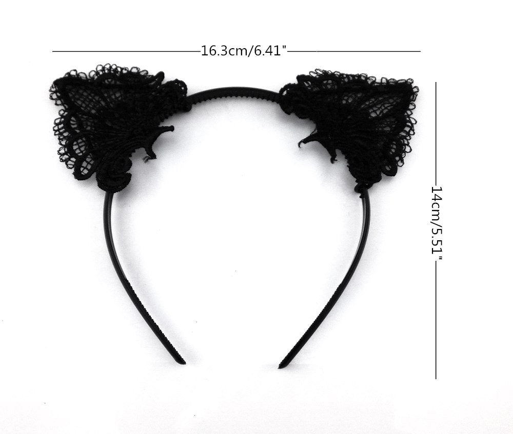 Honbay 2pcs Cute Lovely Black Lace Cat Ear Headwear Hair Bands Headbands Head Hoop Clasps
