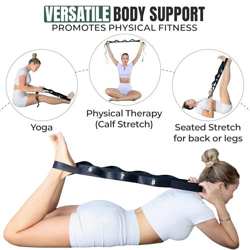 Stretch Strap with Loops Physical Therapy - Full Body Exercise Straps for Stretching with Detachable Foot - Leg & Calf Str...
