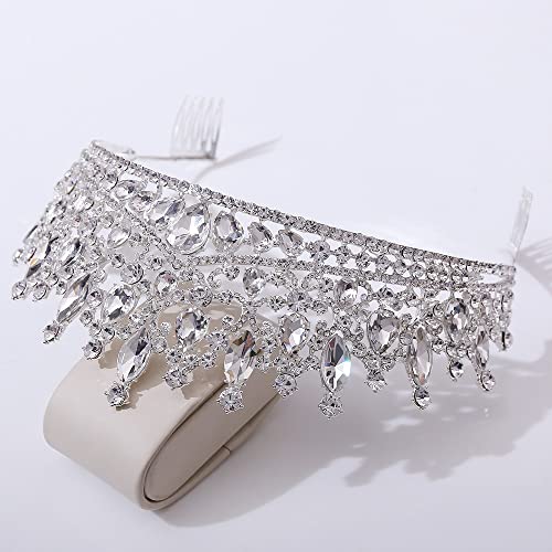 QIAIYALA Tiara and Crown with Comb for Women and Girls Silver Headband Rhinestones Bridal Wedding Prom Birthday Cosplay